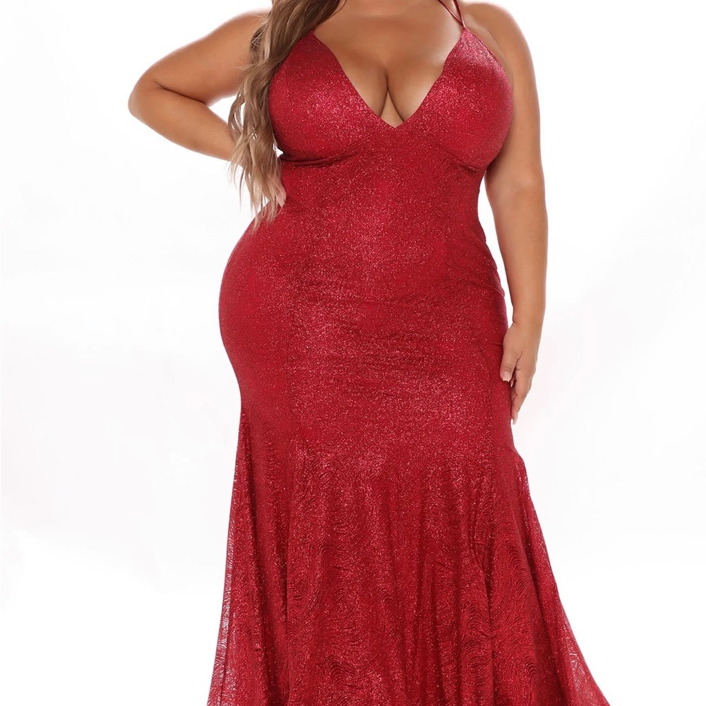 Fashion Nova Glitter Maxi Dress in burgundy 1X